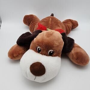 Walmart Puppy Dog Plush 16” Dark Brown Fur Red Bow Floppy Lovey Lays Flat 2021